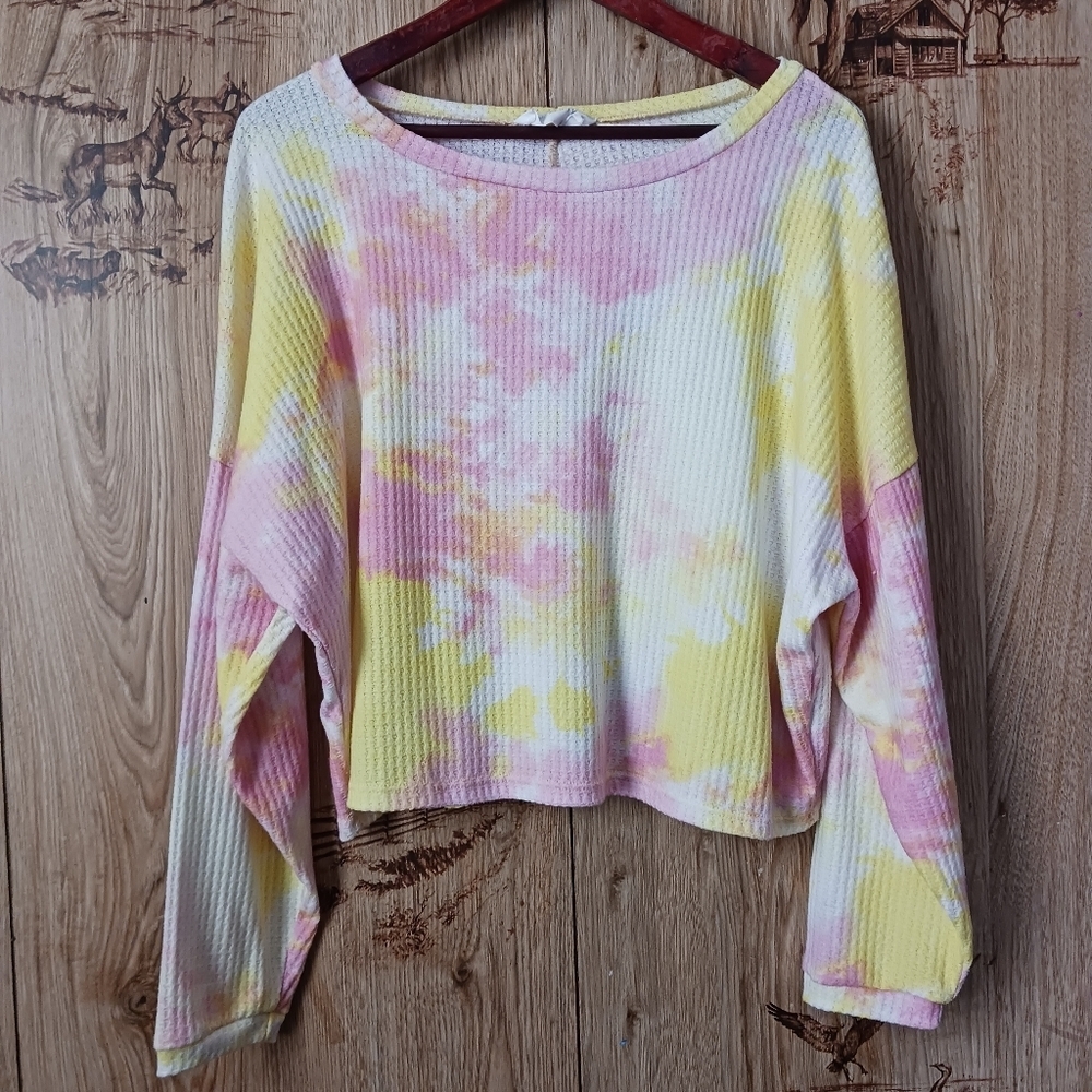 Six Fifty Tie Dye Cropped Waffle Knit Top